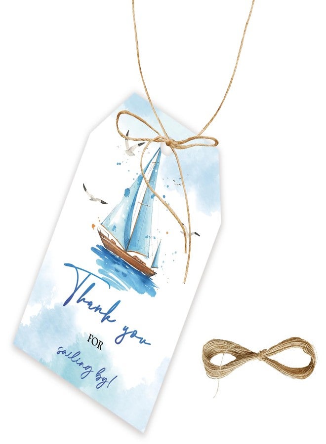 FORSHEEP 50pcs Nautical Thank You Tags, Sailboat Gift Tag with String for Boy Birthday Party, Ahoy It's a Boy Thank You Paper Tags for Nautical Themed Party Favors - Image 1